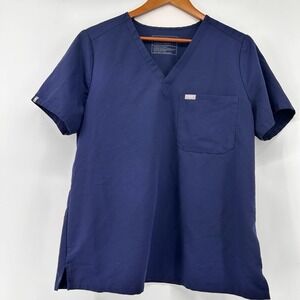 Figs Scrub Top Women's Large Navy Blue Short Sleeve V-Neck Technical Collection